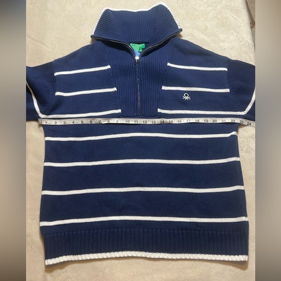 NWT United Colors of Benetton Navy White Striped 1/4 Zip Sweater sz L - Picture 5 of 8